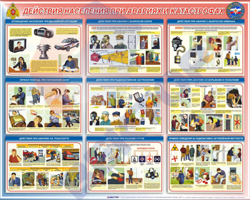 СТЕНД Действия населения при авариях и катастрофах 1200х950х3 мм. - Пожарная безопасность