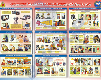 СТЕНД Действия населения при авариях и катастрофах 750х1000х3 мм - Пожарная безопасность