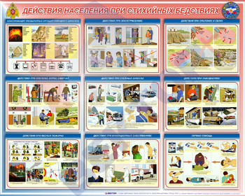 СТЕНД Действия населения при стихийных бедствиях 950х1200х3мм. - Пожарная безопасность
